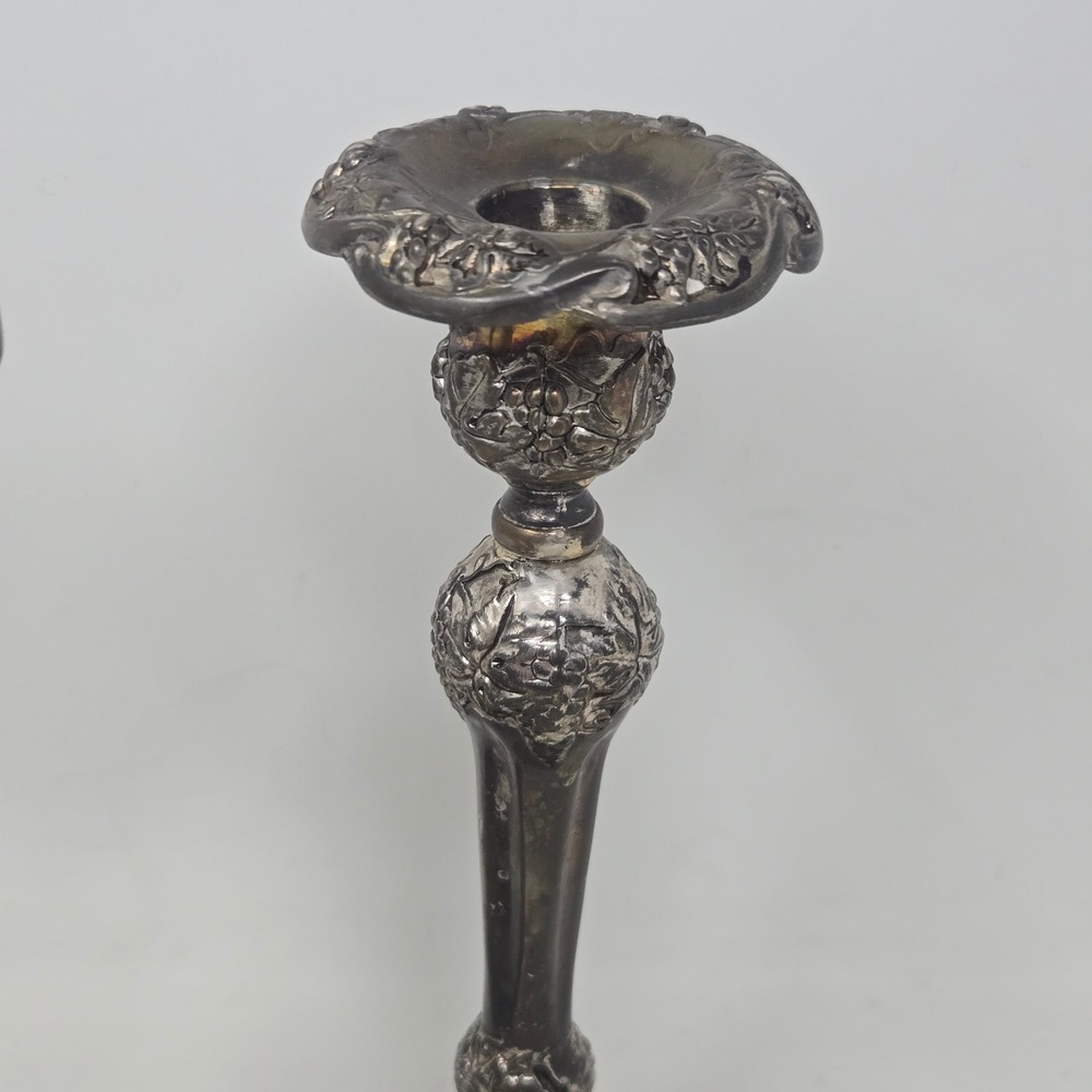 Godinger Silver Art Co Grape Vine Candlestick Holders Pair Silver Plated Vintage - Picture 4 of 9